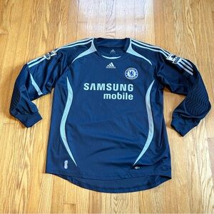 adidas Navy Long Sleeve Soccer Jersey with Light Blue Stripes